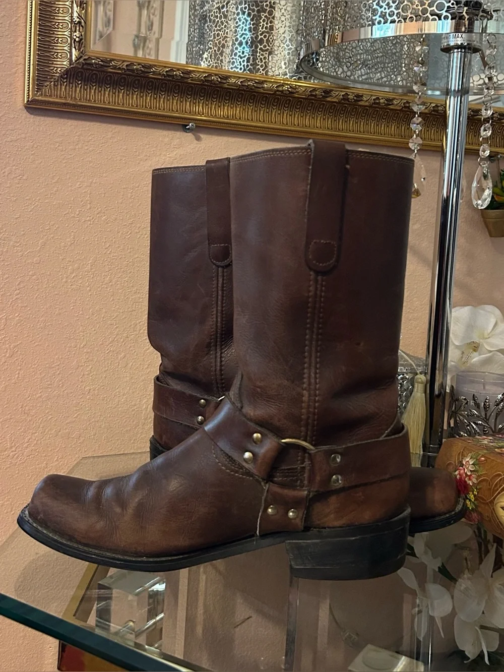 Vintage Sears Brown Leather Harness Boots Size 10.5